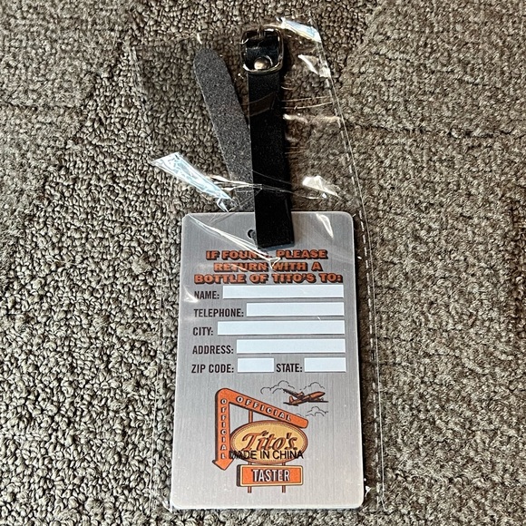 Tito’s Handmade Vodka Metal Luggage Tag Leather Strap Alcohol Booze Drinking - Picture 2 of 6